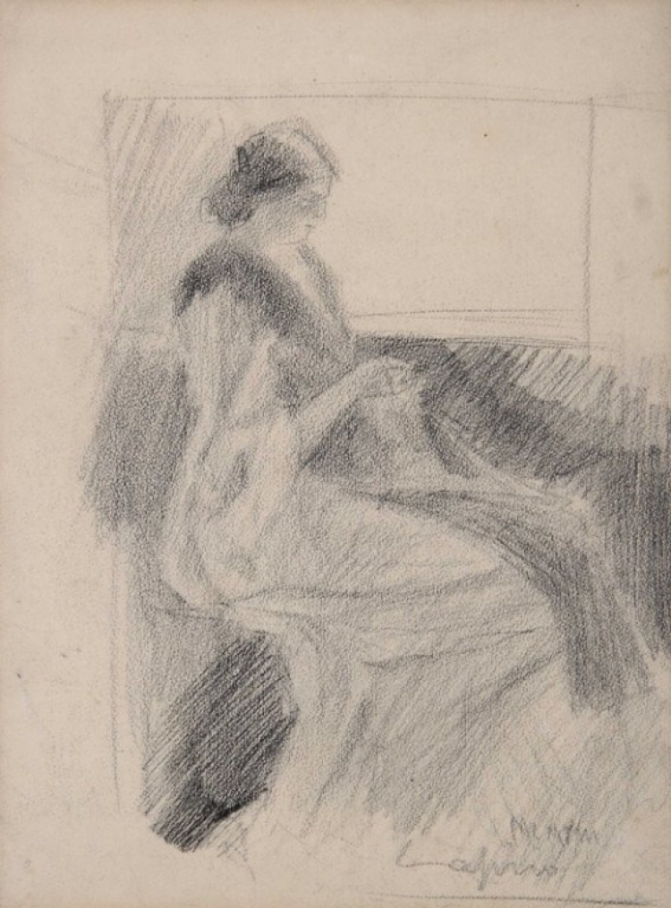 Donna seduta che cuce: Carlo Erba